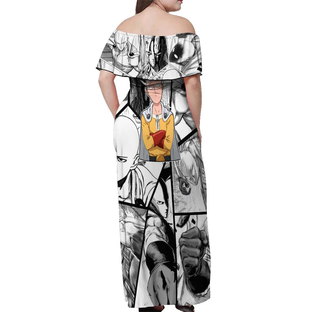 Saitama - One Punch Man Off Shoulder Maxi Dress Anime Mix Manga Style