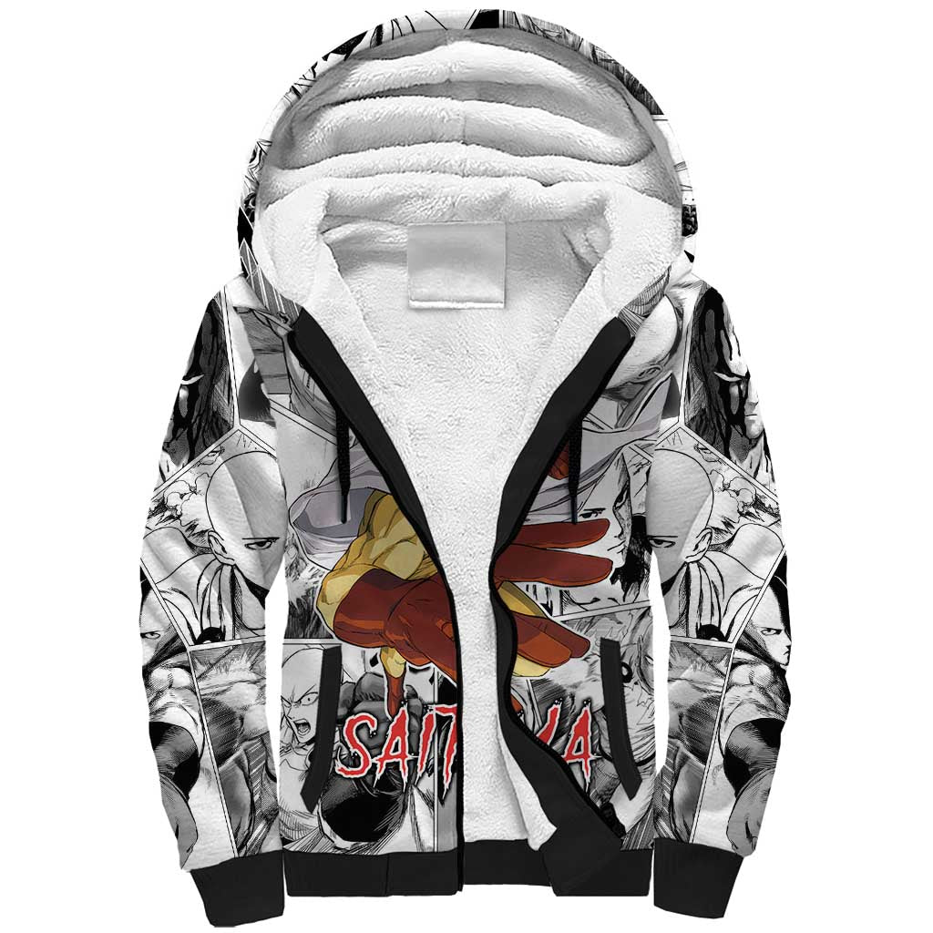 Saitama - One Punch Man Sherpa Hoodie Anime Mix Manga Style