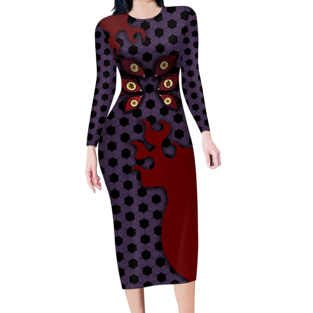 Kokushibou - Demon Slayer Long Sleeve Bodycon Dress Anime Style