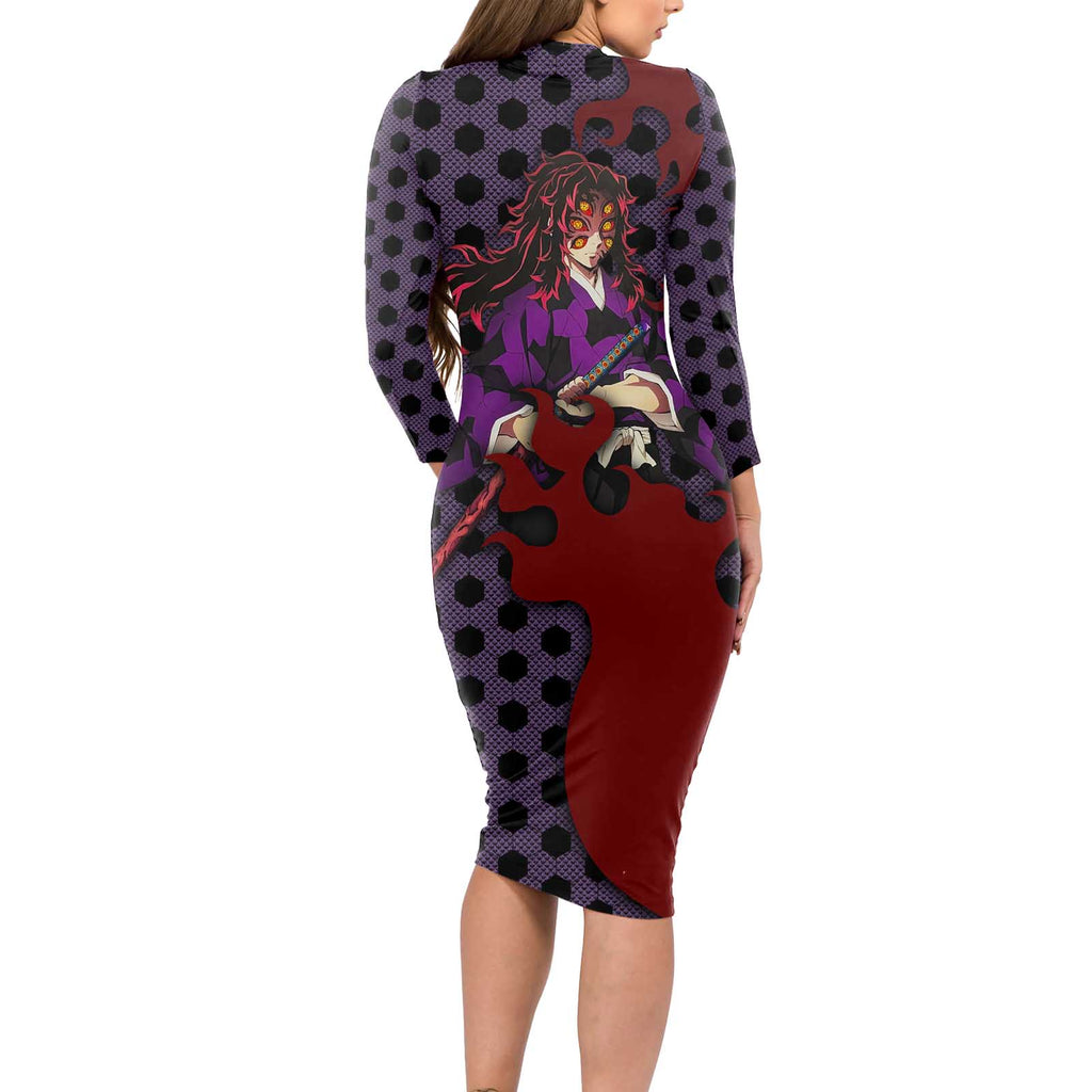 Kokushibou - Demon Slayer Long Sleeve Bodycon Dress Anime Style