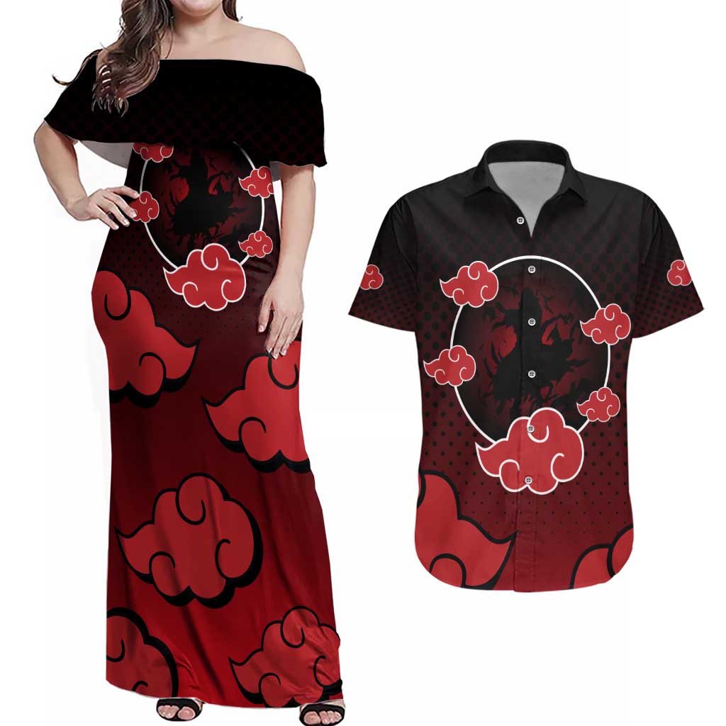 Akatsuki Itachi Uchiha - Naruto Couples Matching Off Shoulder Maxi Dress and Hawaiian Shirt Anime Style