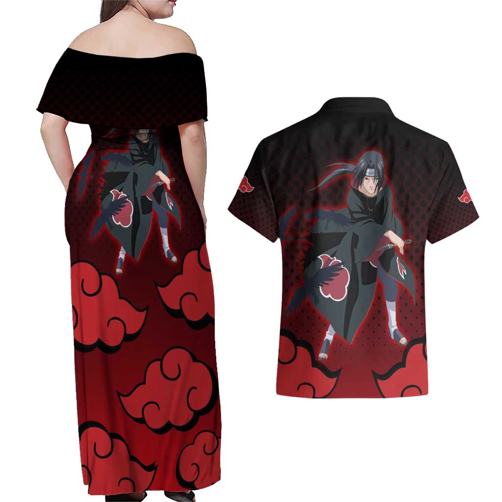 Akatsuki Itachi Uchiha - Naruto Couples Matching Off Shoulder Maxi Dress and Hawaiian Shirt Anime Style