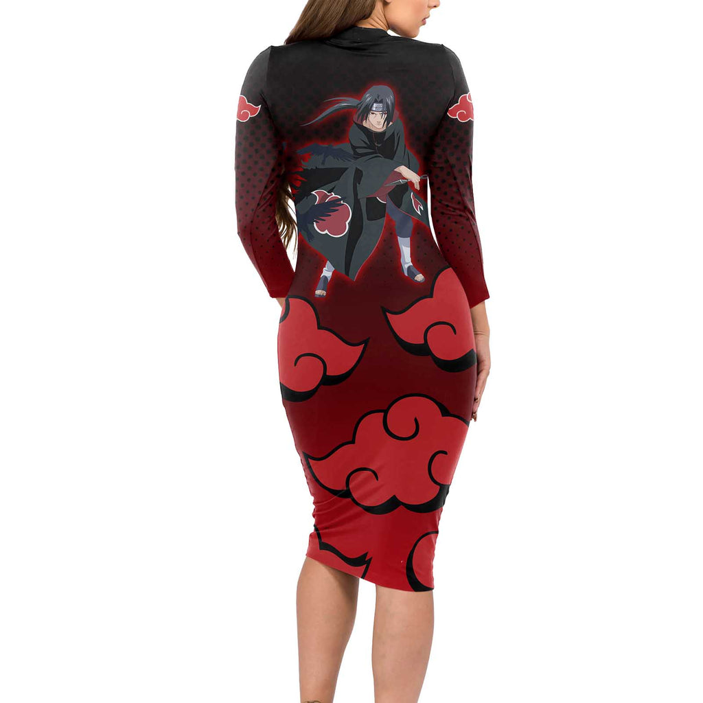 Akatsuki Itachi Uchiha - Naruto Long Sleeve Bodycon Dress Anime Style