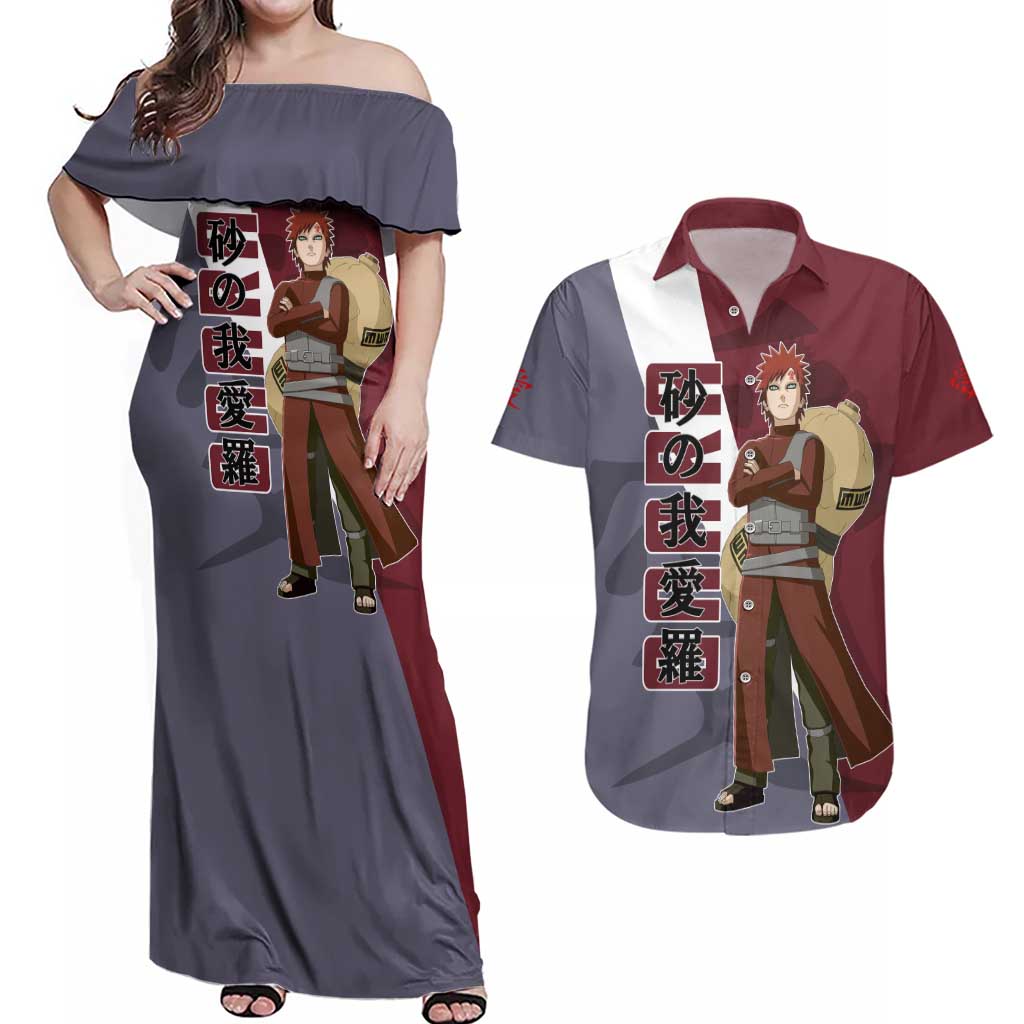 Gaara - Naruto Couples Matching Off Shoulder Maxi Dress and Hawaiian Shirt Anime Style