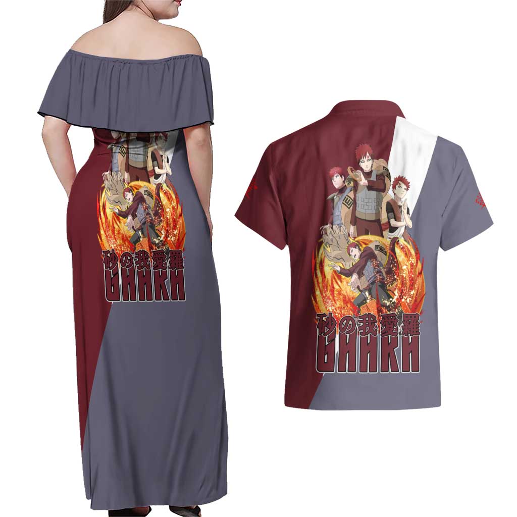 Gaara - Naruto Couples Matching Off Shoulder Maxi Dress and Hawaiian Shirt Anime Style