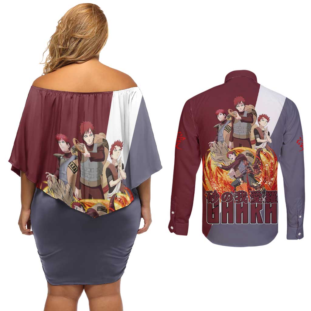 Gaara - Naruto Couples Matching Off Shoulder Short Dress and Long Sleeve Button Shirt Anime Style