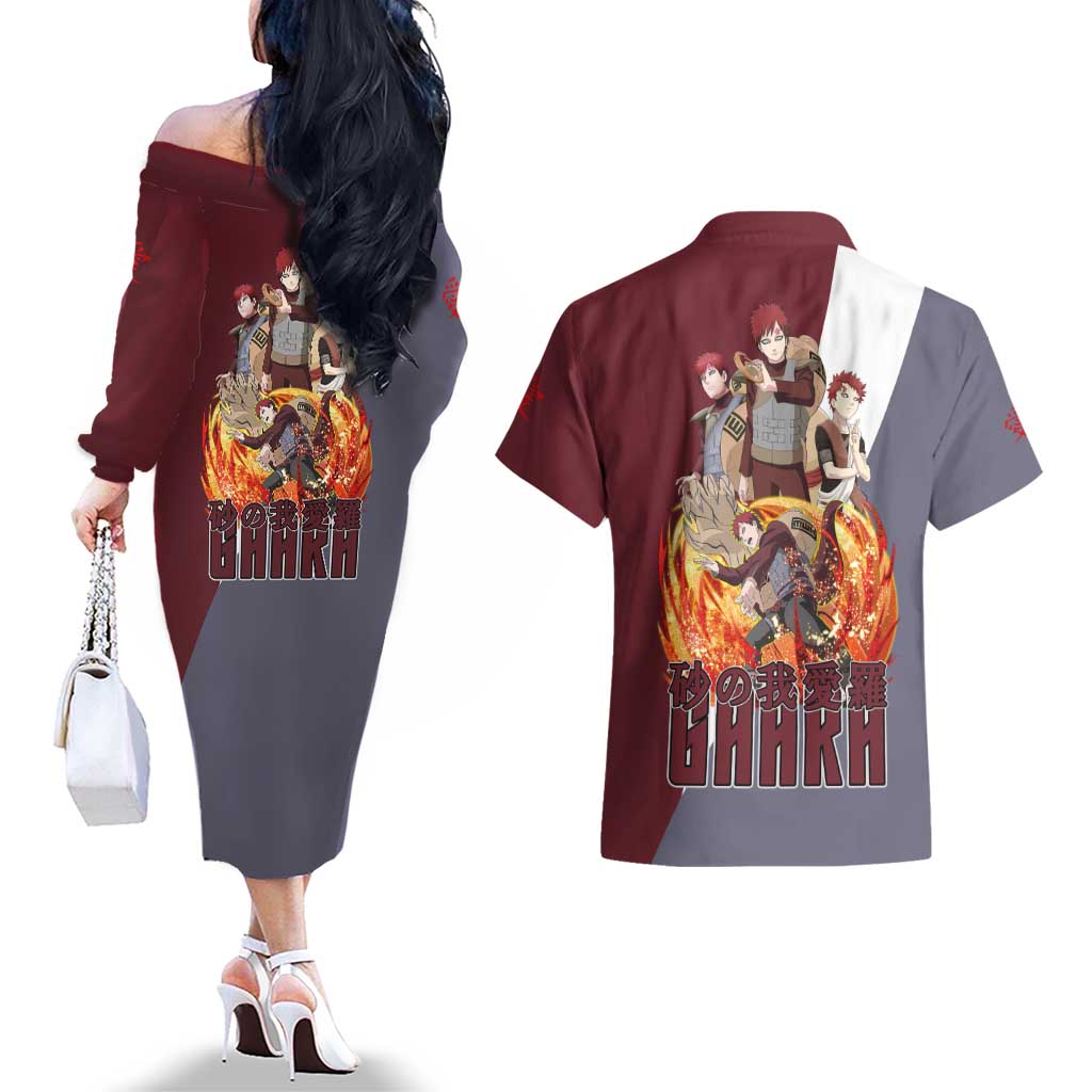 Gaara - Naruto Couples Matching Off The Shoulder Long Sleeve Dress and Hawaiian Shirt Anime Style