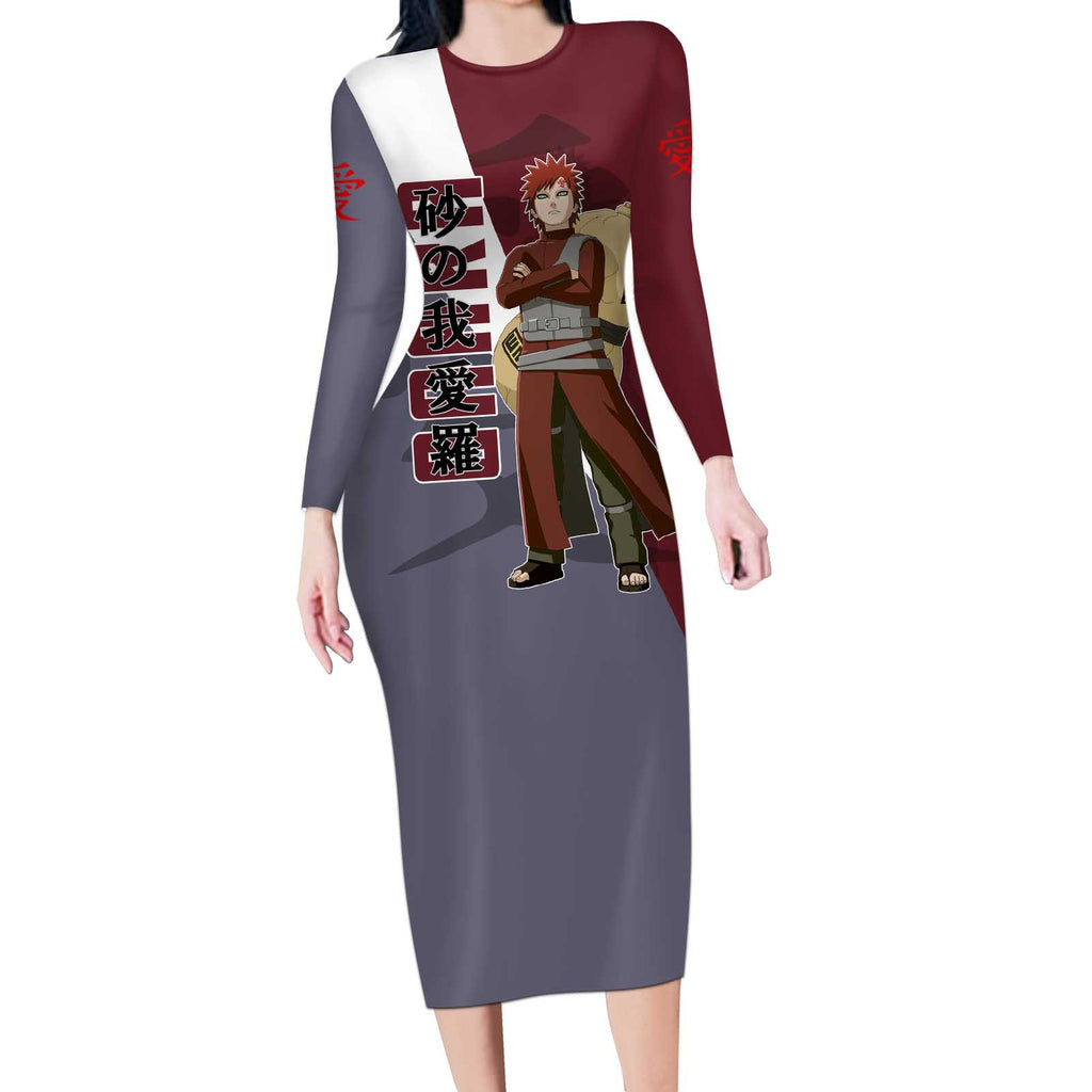 Gaara - Naruto Long Sleeve Bodycon Dress Anime Style