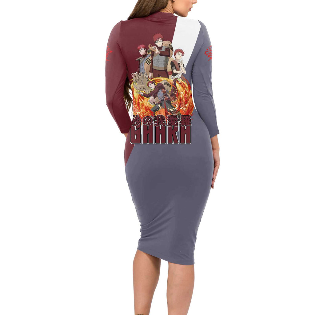 Gaara - Naruto Long Sleeve Bodycon Dress Anime Style