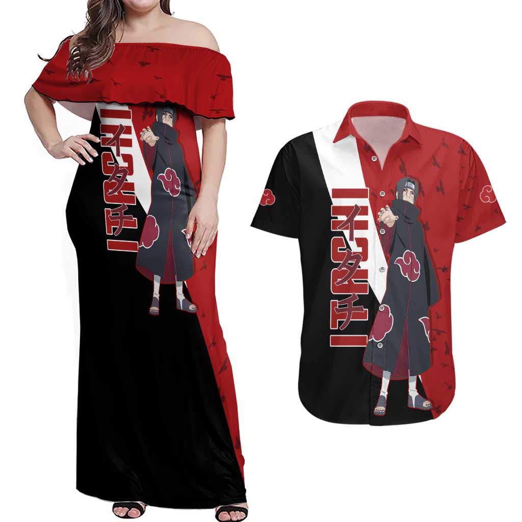 Uchiha Itachi - Naruto Couples Matching Off Shoulder Maxi Dress and Hawaiian Shirt Anime Style