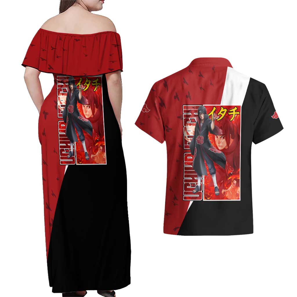 Uchiha Itachi - Naruto Couples Matching Off Shoulder Maxi Dress and Hawaiian Shirt Anime Style