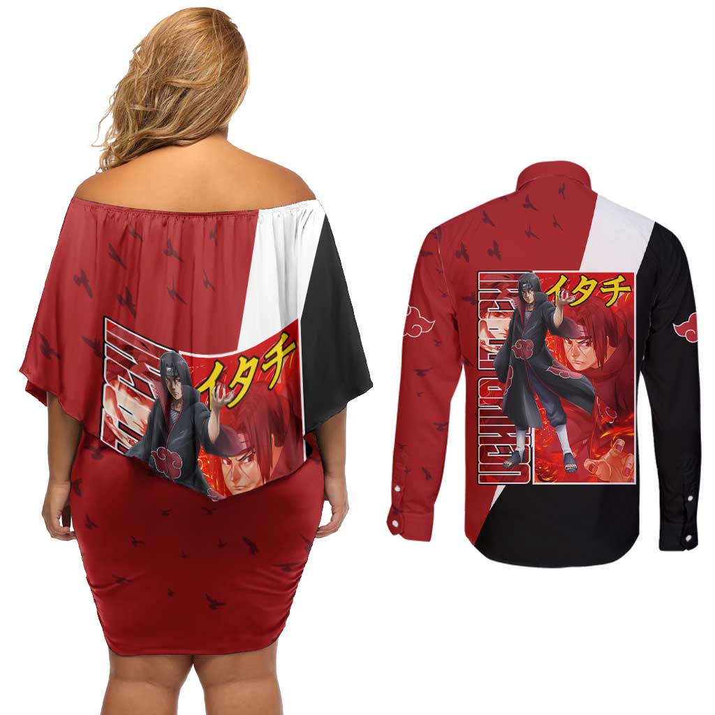 Uchiha Itachi - Naruto Couples Matching Off Shoulder Short Dress and Long Sleeve Button Shirt Anime Style