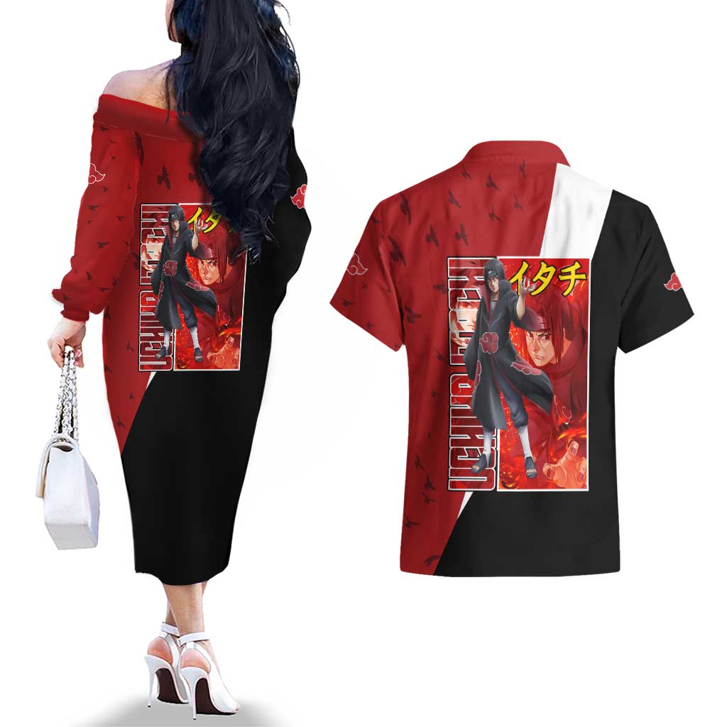 Uchiha Itachi - Naruto Couples Matching Off The Shoulder Long Sleeve Dress and Hawaiian Shirt Anime Style
