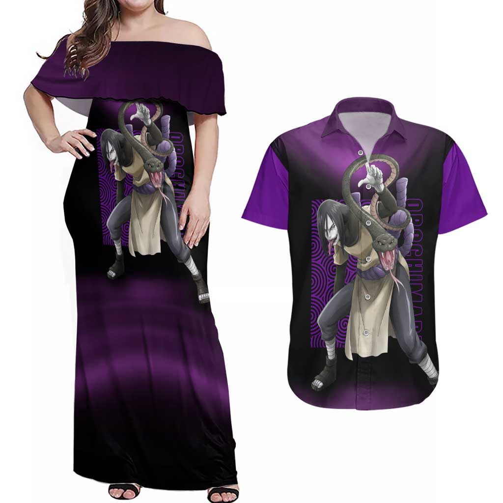 Orochimaru - Naruto Couples Matching Off Shoulder Maxi Dress and Hawaiian Shirt Anime Style