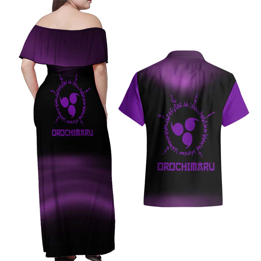 Orochimaru - Naruto Couples Matching Off Shoulder Maxi Dress and Hawaiian Shirt Anime Style