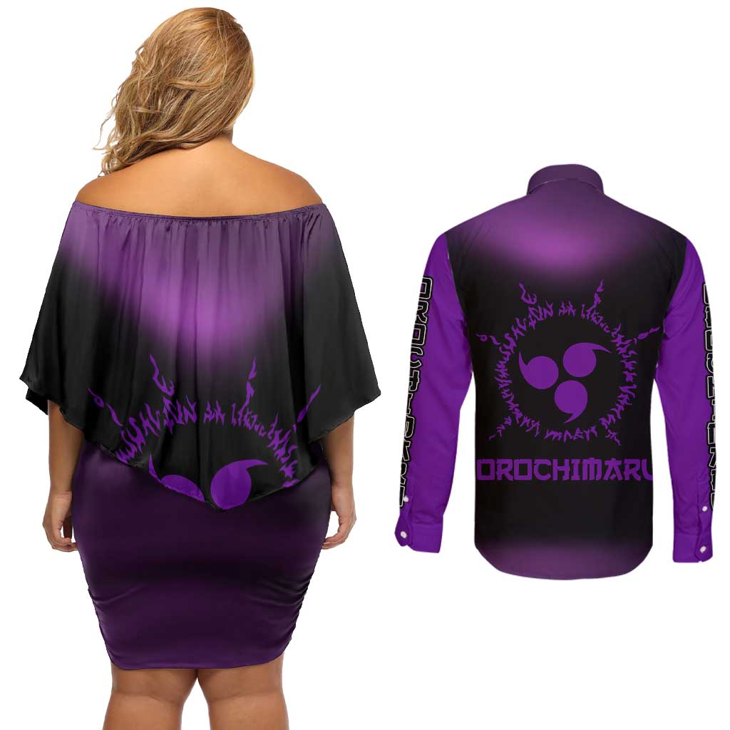 Orochimaru - Naruto Couples Matching Off Shoulder Short Dress and Long Sleeve Button Shirt Anime Style