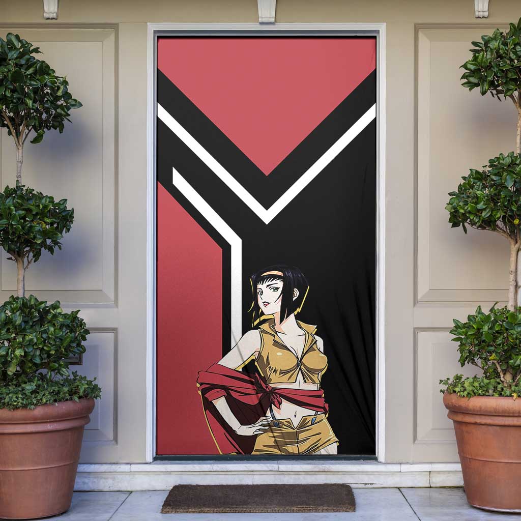 Faye Valentine Cowboy Bebop Door Cover with Confident Pose and Stylish Space Design - The Mazicc