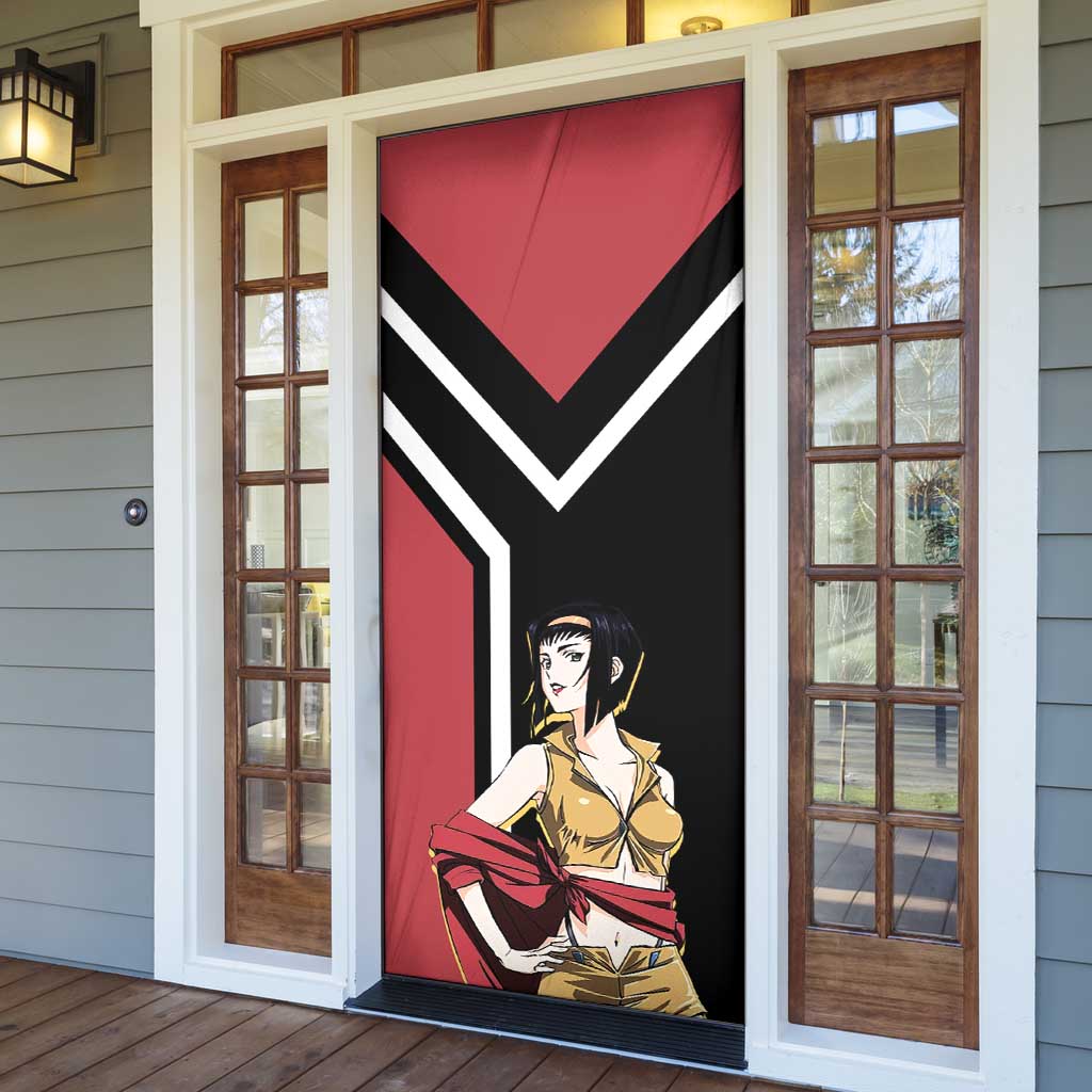 Faye Valentine Cowboy Bebop Door Cover with Confident Pose and Stylish Space Design - The Mazicc