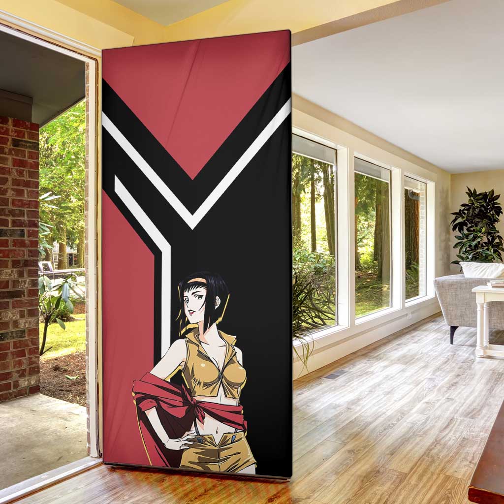 Faye Valentine Cowboy Bebop Door Cover with Confident Pose and Stylish Space Design - The Mazicc