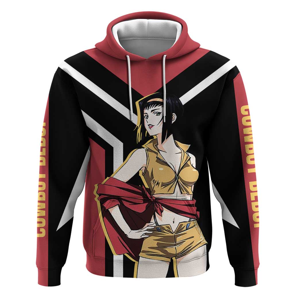 Faye Valentine Cowboy Bebop Hoodie with Confident Pose and Stylish Space Design - The Mazicc
