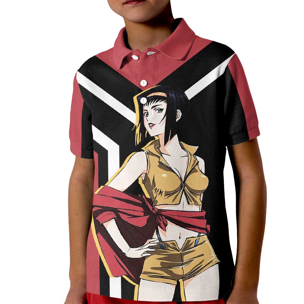 Faye Valentine Cowboy Bebop Kid Polo Shirt with Confident Pose and Stylish Space Design - The Mazicc