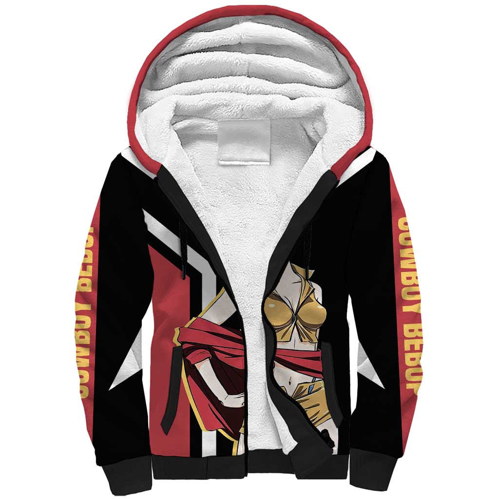 Faye Valentine Cowboy Bebop Sherpa Hoodie with Confident Pose and Stylish Space Design - The Mazicc