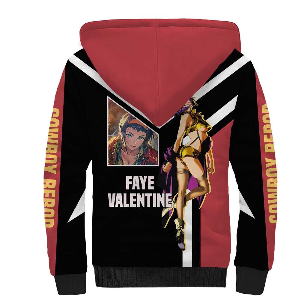 Faye Valentine Cowboy Bebop Sherpa Hoodie with Confident Pose and Stylish Space Design - The Mazicc