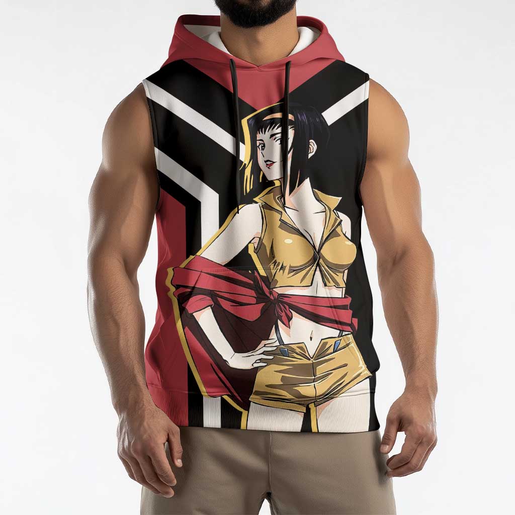 Faye Valentine Cowboy Bebop Sleeveless Hoodie with Confident Pose and Stylish Space Design - The Mazicc