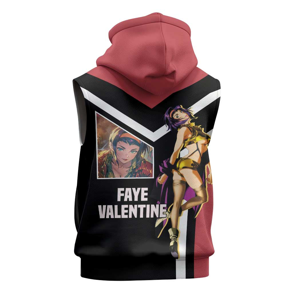 Faye Valentine Cowboy Bebop Sleeveless Zip Hoodie with Confident Pose and Stylish Space Design - The Mazicc