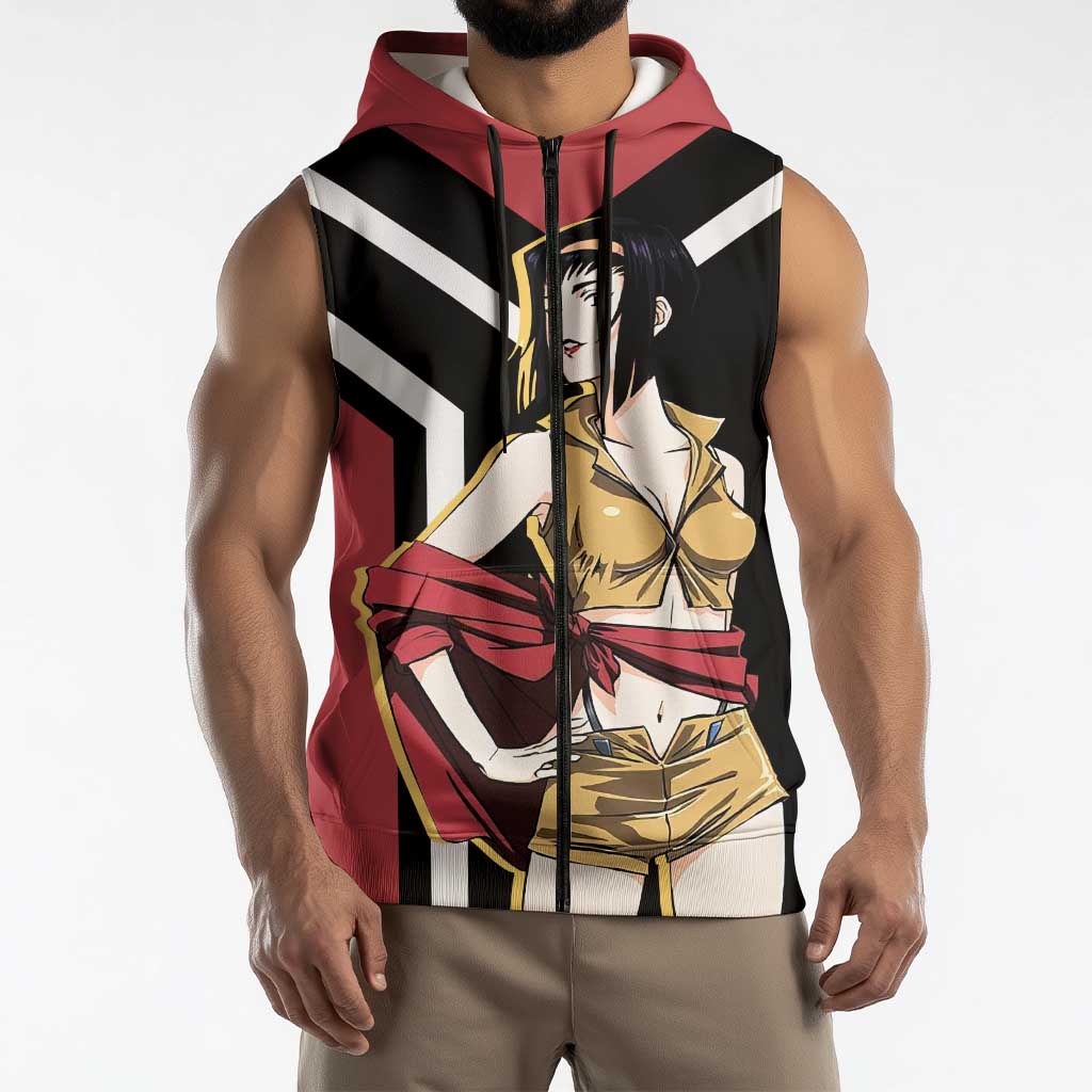 Faye Valentine Cowboy Bebop Sleeveless Zip Hoodie with Confident Pose and Stylish Space Design - The Mazicc
