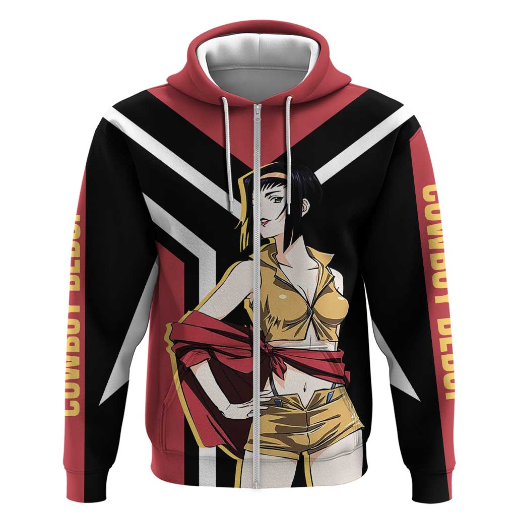 Faye Valentine Cowboy Bebop Zip Hoodie with Confident Pose and Stylish Space Design - The Mazicc