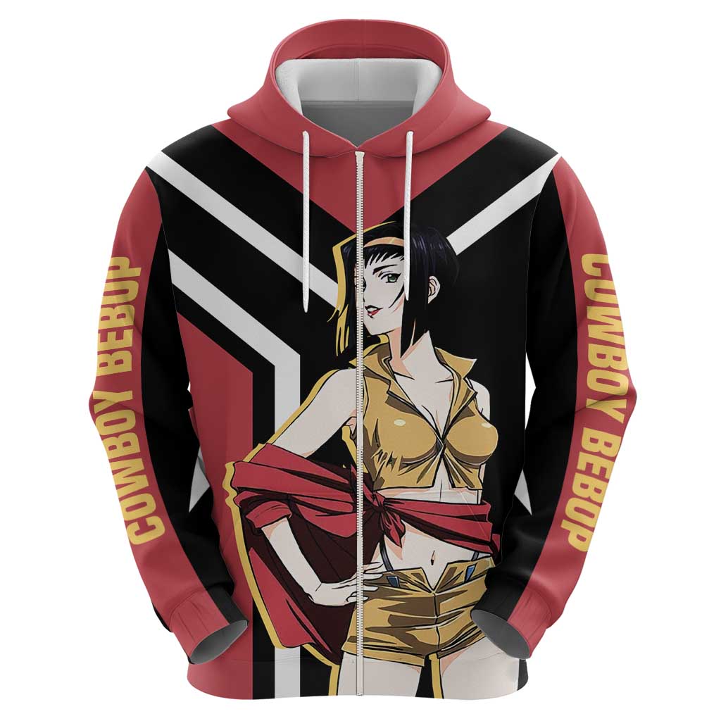 Faye Valentine Cowboy Bebop Zip Hoodie with Confident Pose and Stylish Space Design - The Mazicc