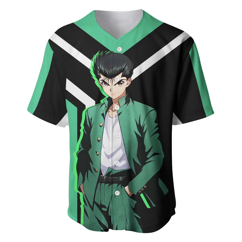 Yusuke Urameshi Yu Yu Hakusho Baseball Jersey with Spirit Gun Pose and Action-Packed Design - The Mazicc