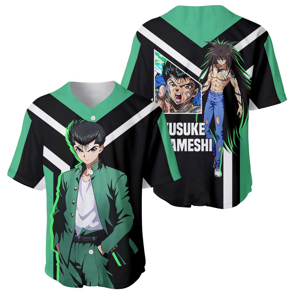 Yusuke Urameshi Yu Yu Hakusho Baseball Jersey with Spirit Gun Pose and Action-Packed Design - The Mazicc