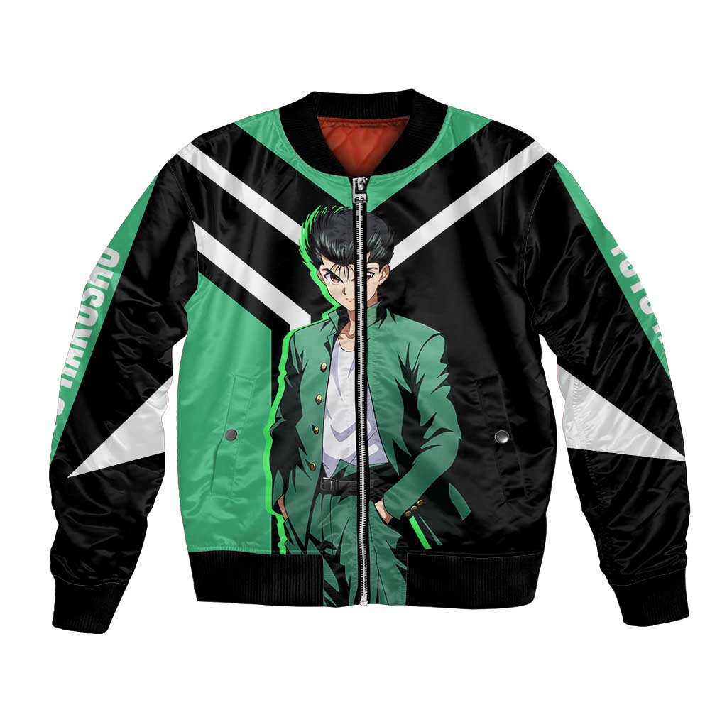 Yusuke Urameshi Yu Yu Hakusho Bomber Jacket with Spirit Gun Pose and Action-Packed Design - The Mazicc