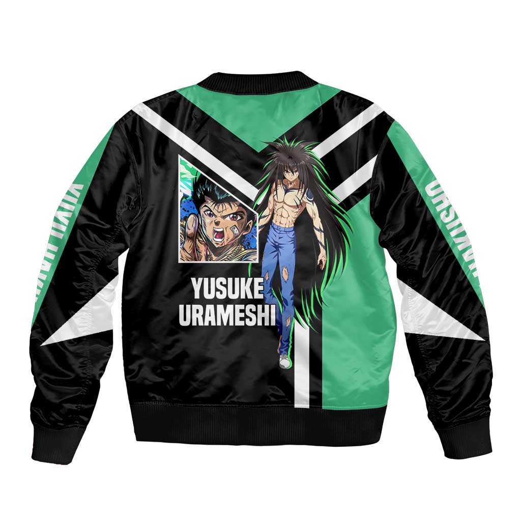 Yusuke Urameshi Yu Yu Hakusho Bomber Jacket with Spirit Gun Pose and Action-Packed Design - The Mazicc