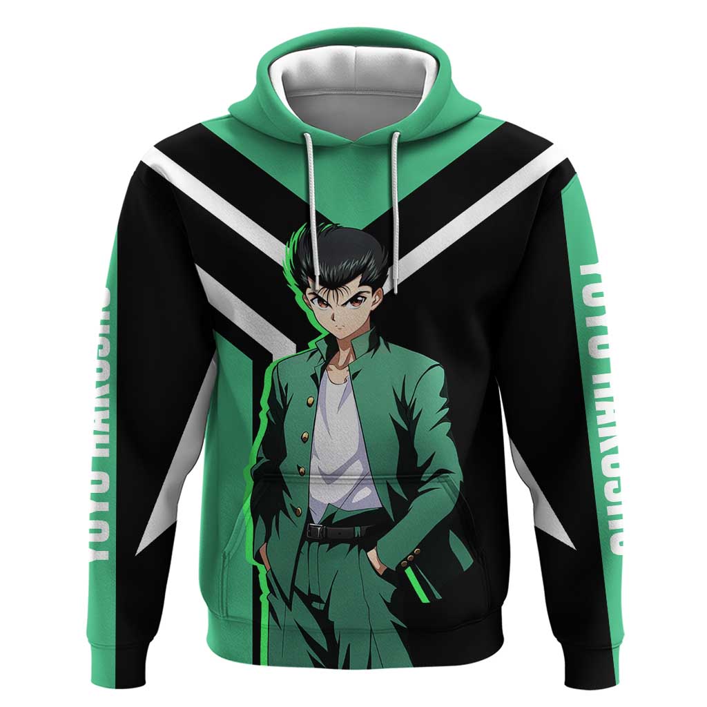 Yusuke Urameshi Yu Yu Hakusho Hoodie with Spirit Gun Pose and Action-Packed Design - The Mazicc