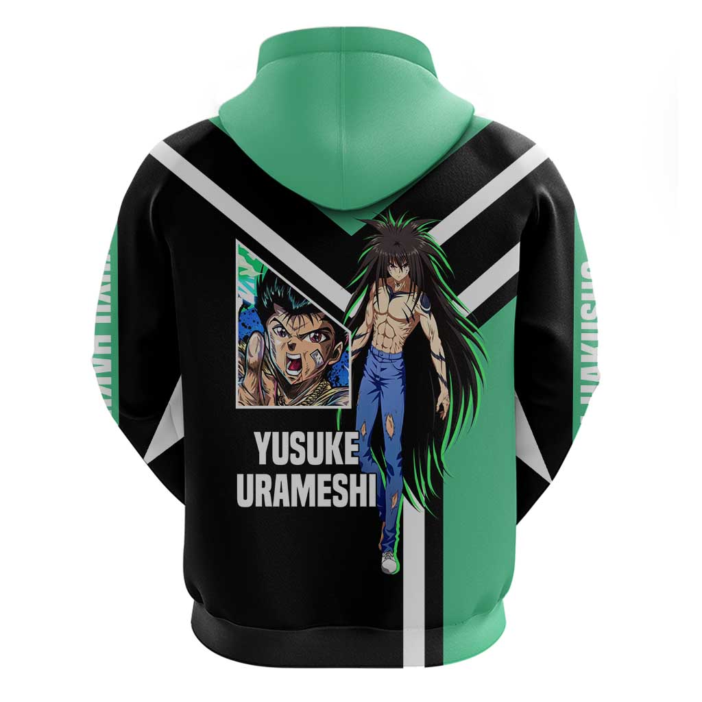 Yusuke Urameshi Yu Yu Hakusho Hoodie with Spirit Gun Pose and Action-Packed Design - The Mazicc