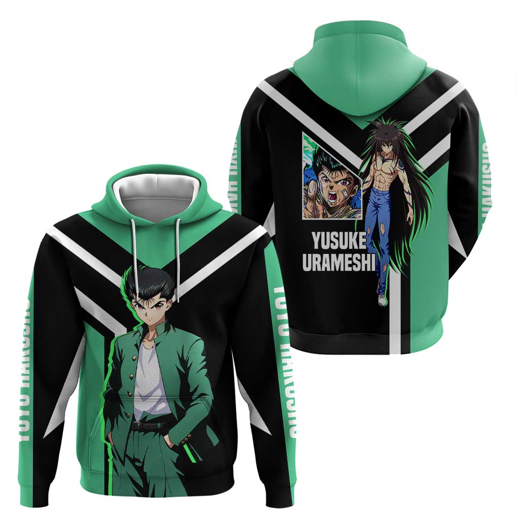 Yusuke Urameshi Yu Yu Hakusho Hoodie with Spirit Gun Pose and Action-Packed Design - The Mazicc