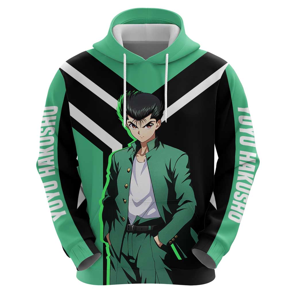 Yusuke Urameshi Yu Yu Hakusho Hoodie with Spirit Gun Pose and Action-Packed Design - The Mazicc