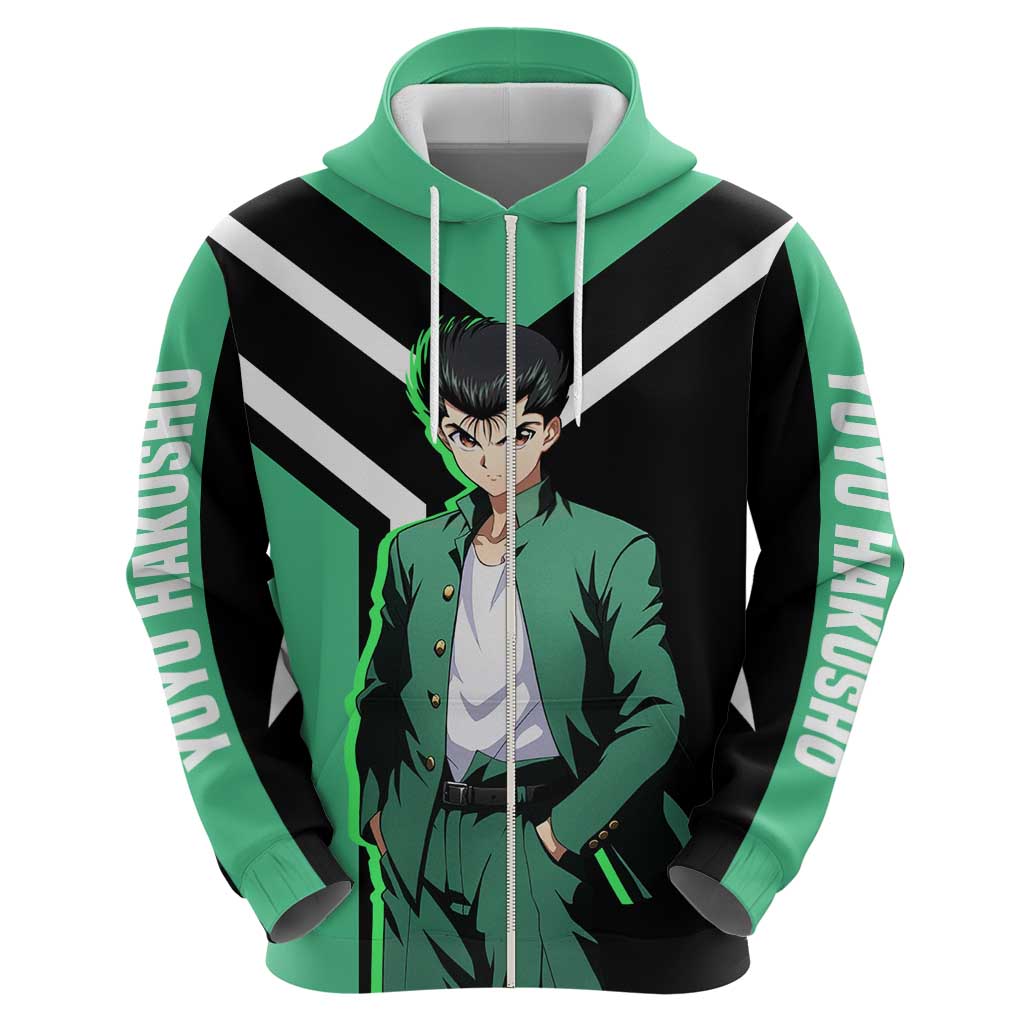 Yusuke Urameshi Yu Yu Hakusho Hoodie with Spirit Gun Pose and Action-Packed Design - The Mazicc