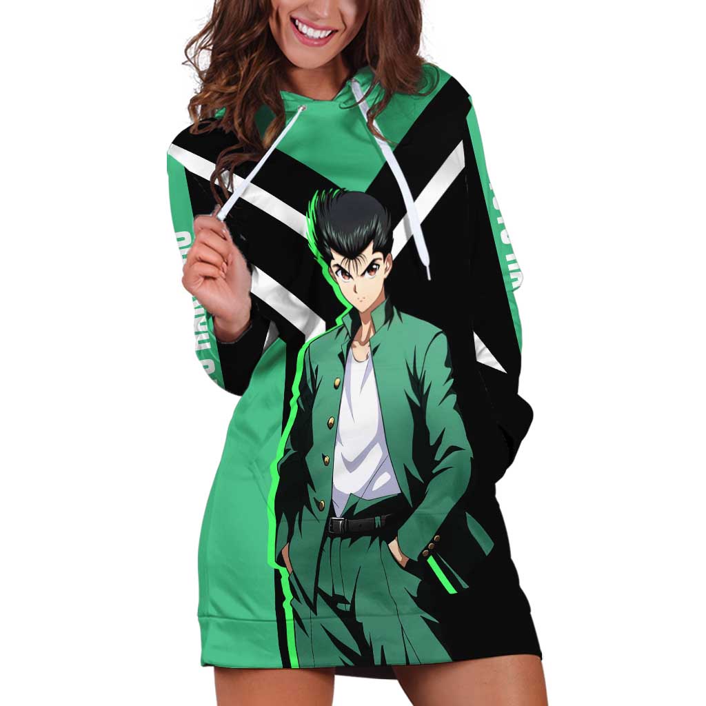 Yusuke Urameshi Yu Yu Hakusho Hoodie Dress with Spirit Gun Pose and Action-Packed Design - The Mazicc