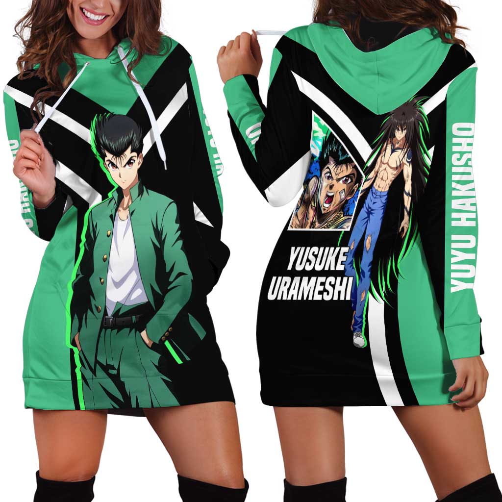 Yusuke Urameshi Yu Yu Hakusho Hoodie Dress with Spirit Gun Pose and Action-Packed Design - The Mazicc