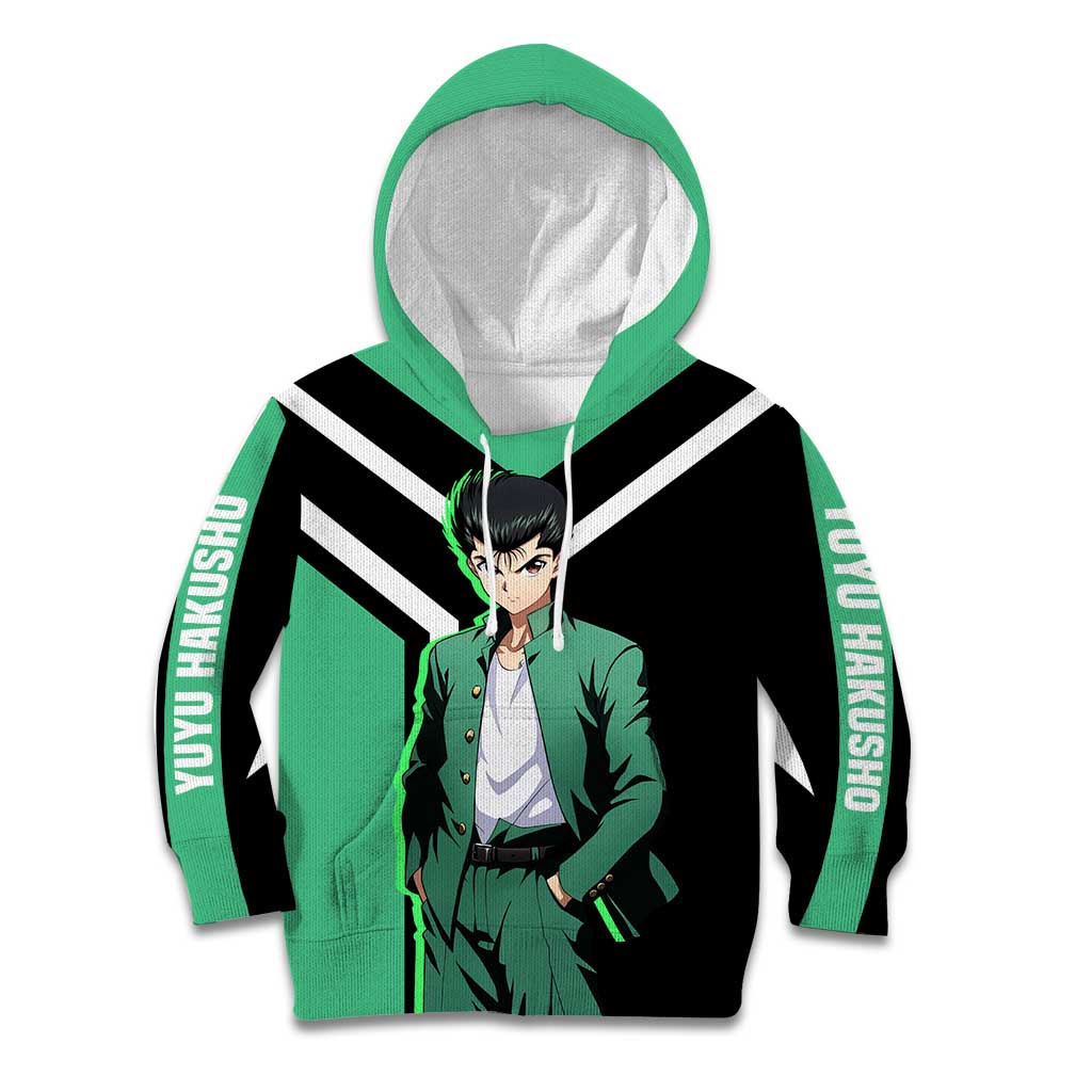 Yusuke Urameshi Yu Yu Hakusho Kid Hoodie with Spirit Gun Pose and Action-Packed Design - The Mazicc