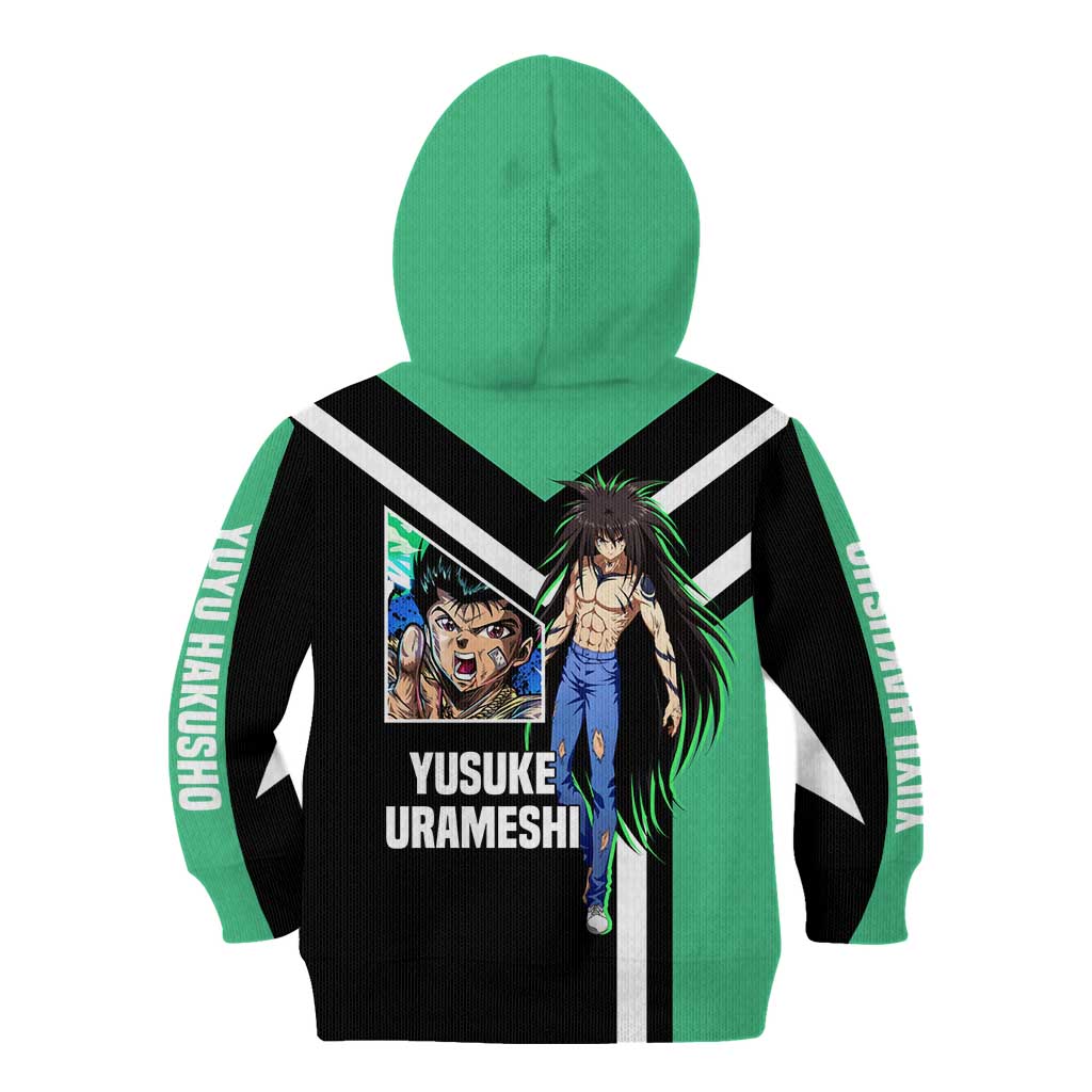 Yusuke Urameshi Yu Yu Hakusho Kid Hoodie with Spirit Gun Pose and Action-Packed Design - The Mazicc