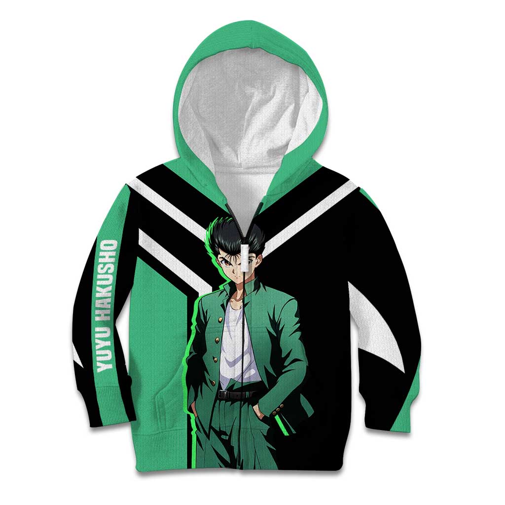 Yusuke Urameshi Yu Yu Hakusho Kid Hoodie with Spirit Gun Pose and Action-Packed Design - The Mazicc
