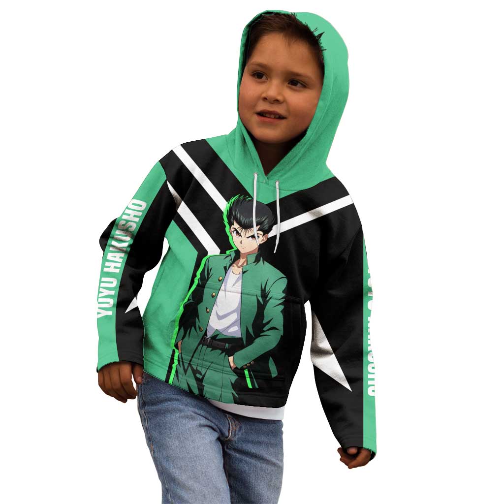 Yusuke Urameshi Yu Yu Hakusho Kid Hoodie with Spirit Gun Pose and Action-Packed Design - The Mazicc
