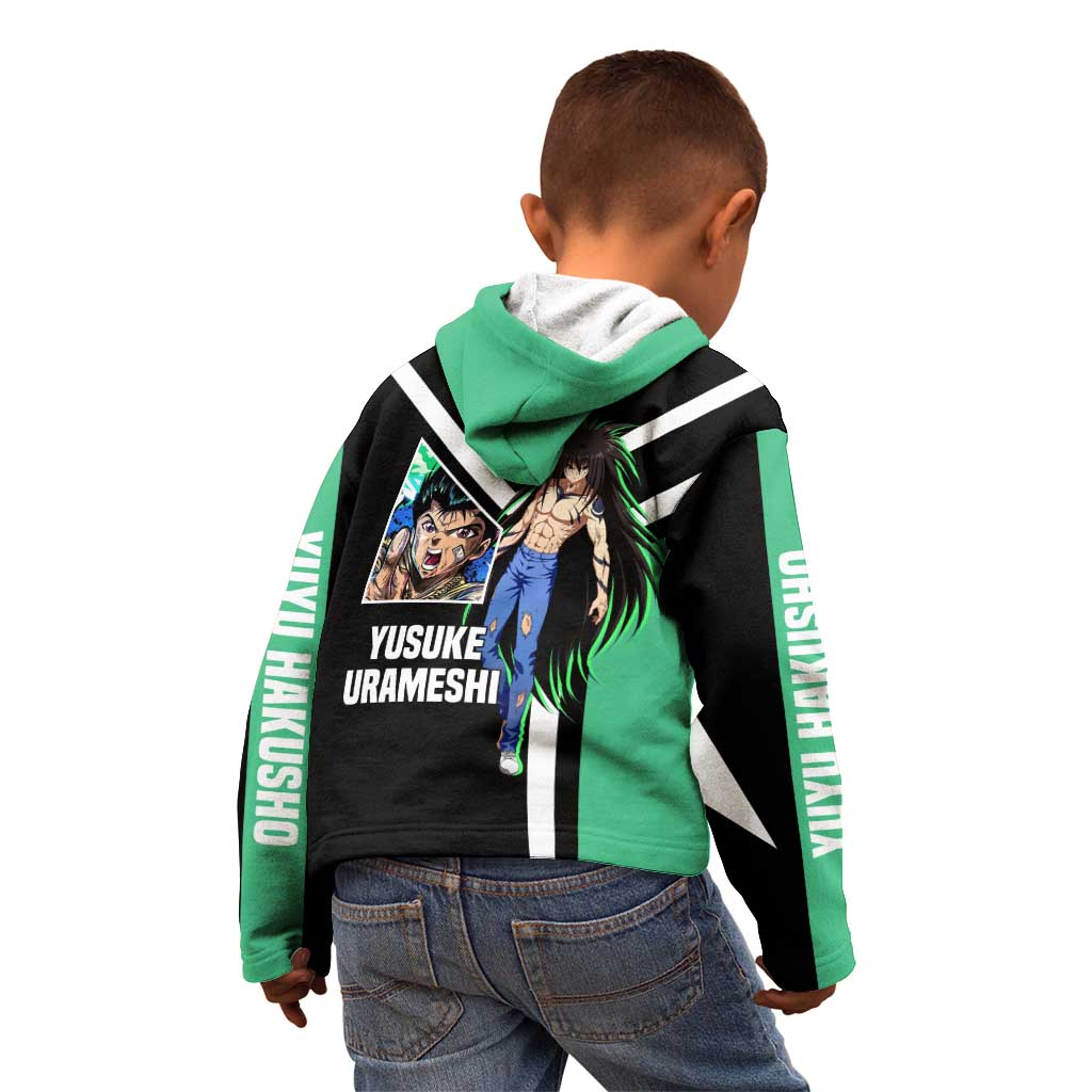 Yusuke Urameshi Yu Yu Hakusho Kid Hoodie with Spirit Gun Pose and Action-Packed Design - The Mazicc