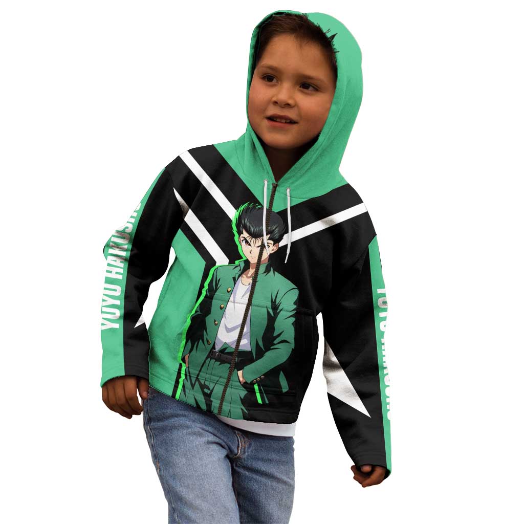 Yusuke Urameshi Yu Yu Hakusho Kid Hoodie with Spirit Gun Pose and Action-Packed Design - The Mazicc