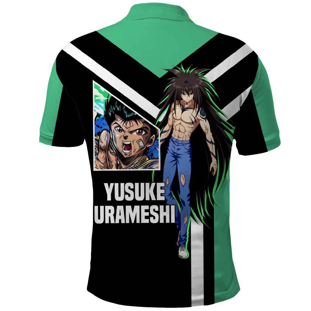 Yusuke Urameshi Yu Yu Hakusho Polo Shirt with Spirit Gun Pose and Action-Packed Design - The Mazicc